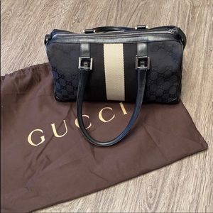 Vintage Authentic Gucci Canvas Boston Satchel